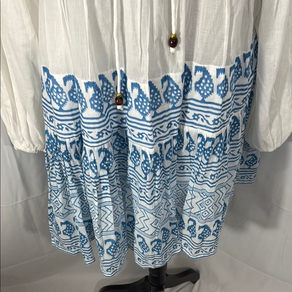 OLIPHANT WHITE BLUE EMBROIDERED TUNIC DRESS SIZE L - Picture 5 of 11